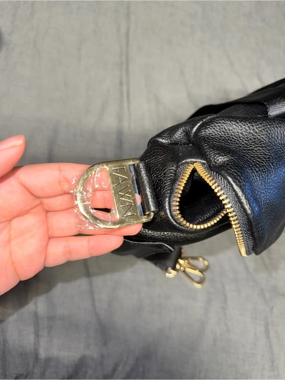 Fawn Design Black Pebbled Leather Backpack with Gold Hardware